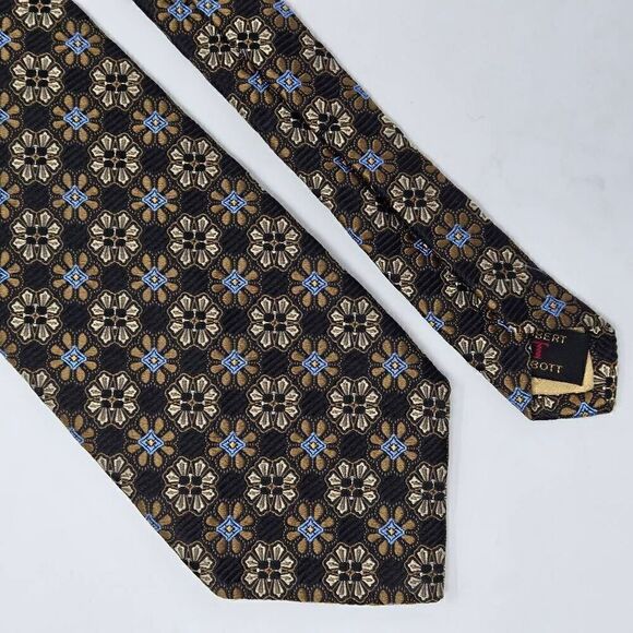 ROBERT TALBOTT BEST OF CLASS SILK TIE BROWN GOLD FLORAL FOULARD 4" X 60" - Picture 1 of 2